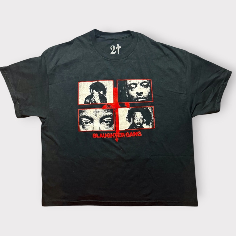 21 Savage Slaughter Gang‎ Graphic T-Shirt Black Mens Medium Rap Tee 37861022